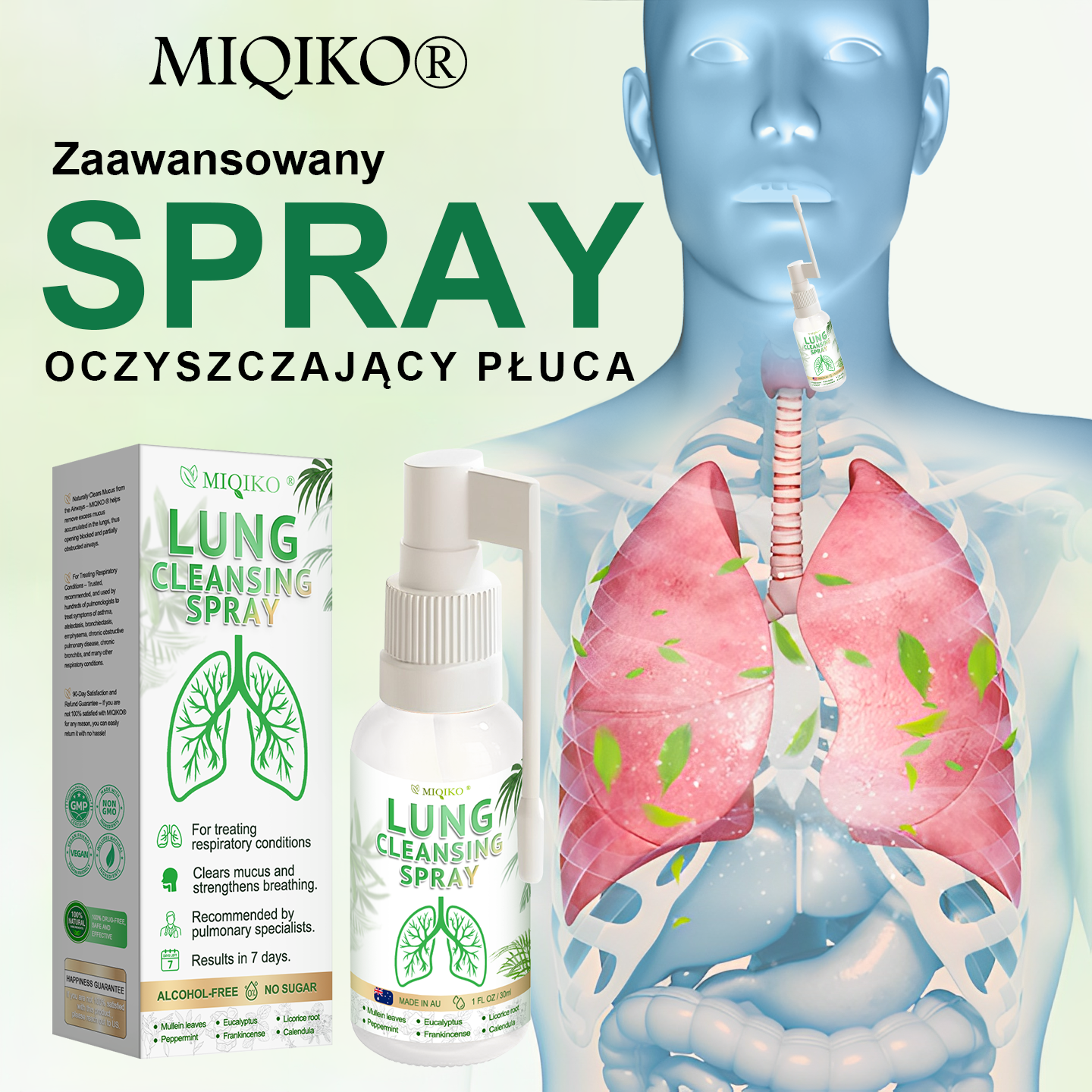 [Oficjalny flagowy sklep marki]👨‍⚕️MIQIKO® Zaawansowany spray oczyszczający płuca (☘️zalecany przez specjalistów od płuc☘️) ☘️☘️☘️